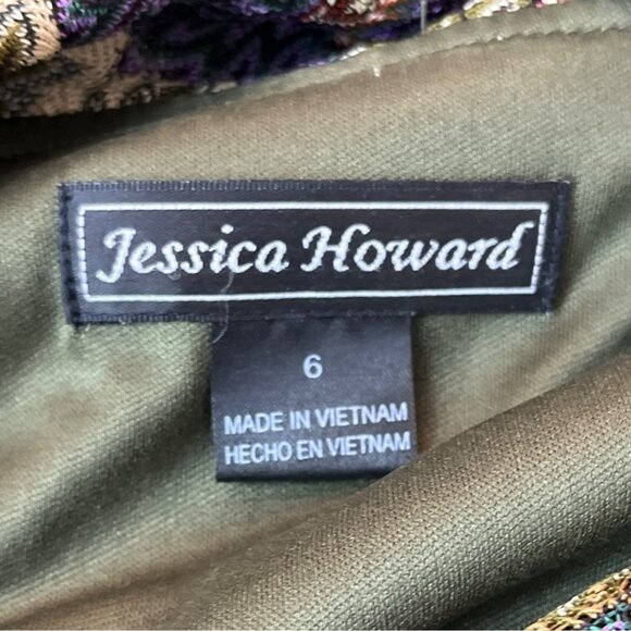 Jessica Howard Women's Colorful Pattern Drape Neck Puffed Midi Dress Sz 6 - Picture 5 of 7